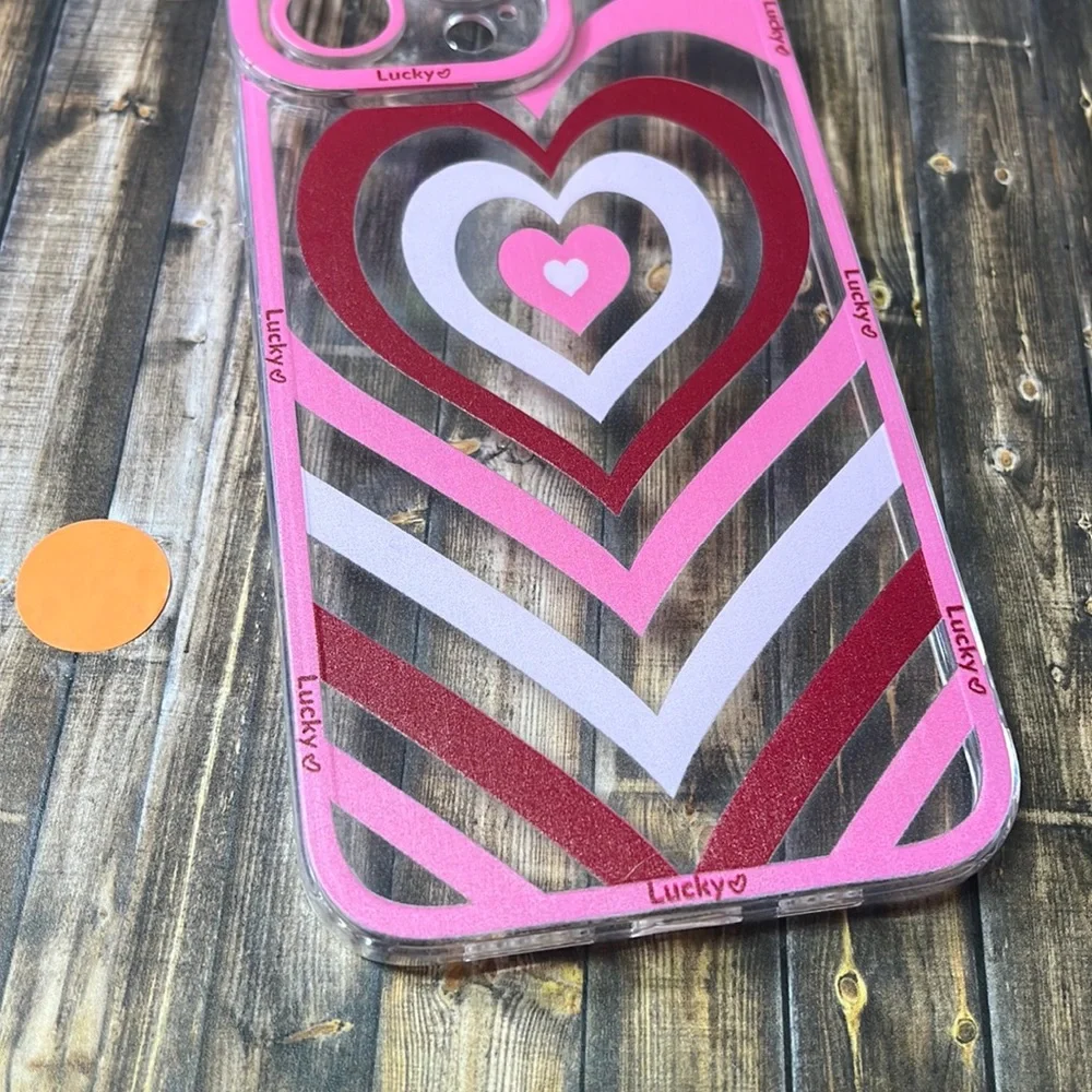 5for$10 Looped Pink Red Heart Transparent Lucky IPhone 14 Pro Max Phone Case